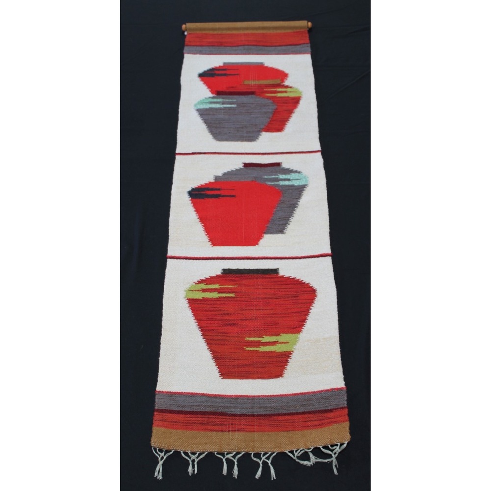Vintage MCM Handwoven Tapestry Pottery Wall Hanging Decor Southwest Jute Aztec